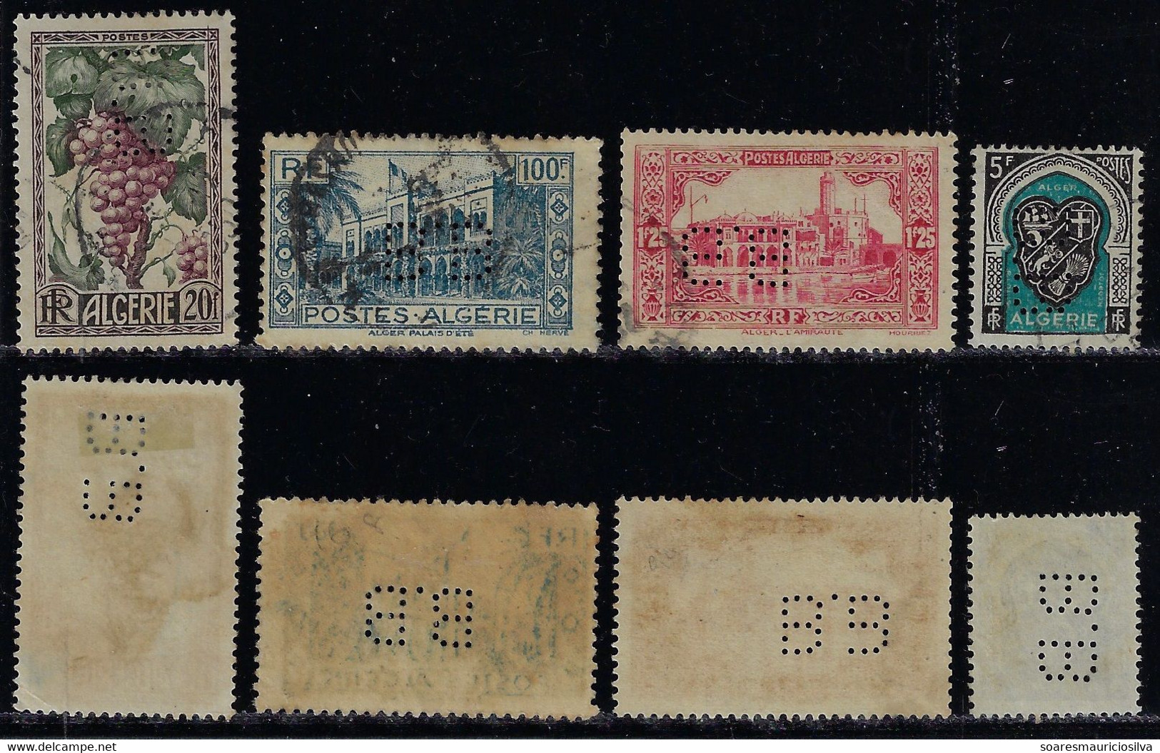Algeria 1930s / 1950s 4 Stamp With Perfin B.B By Barclay’s Bank From Algier And Oran Lochung Perfore - Algeria (1962-...)