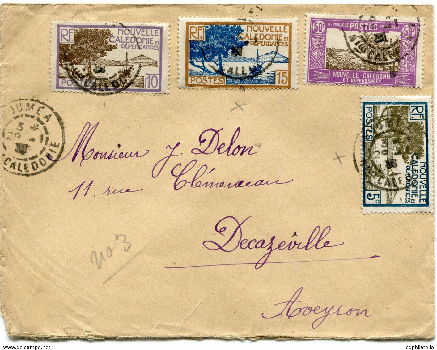 NOUVELLE-CALEDONIE LETTRE DEPART NOUMEA 29-1-31 Nelle-CALEDONIE POUR LA FRANCE - Covers & Documents