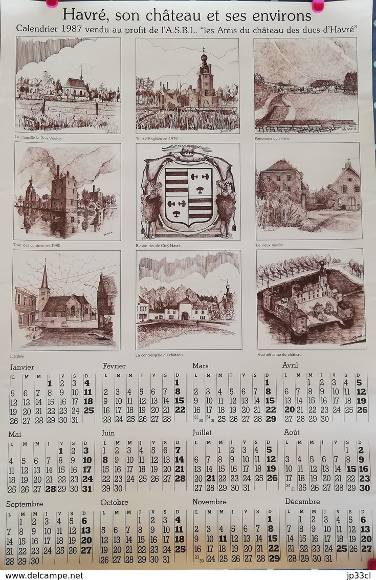 Calendrier Mural 1987 Du Château D'Havrè (avec Anciennes Vues Du Village) - Tamaño Grande : 1981-90