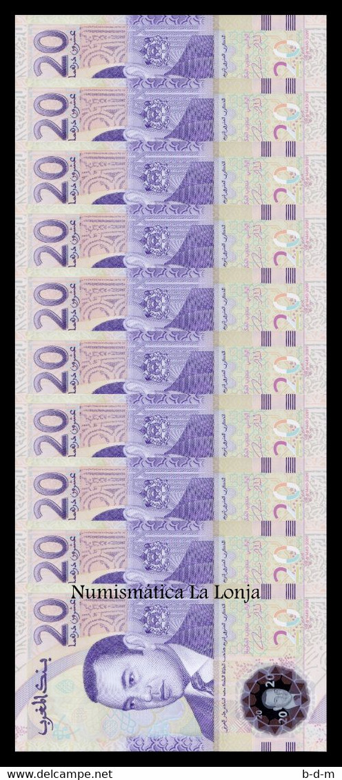 Marruecos Lot Bundle 10 Banknotes 20 Dirhams 2019 Pick New Polymer SC UNC - Maroc