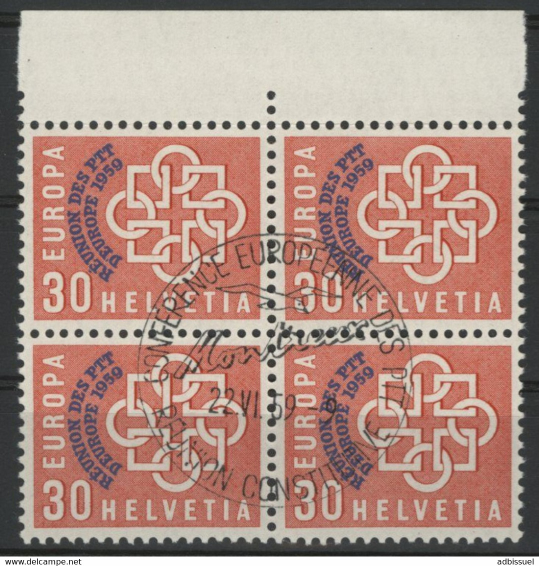 SUISSE EUROPA 1959 Y&T N° 632 (Zumstein N° 349) Bloc De Quatre COTE 20 € NEUFS ** (MNH). Qualité TB - Gebruikt