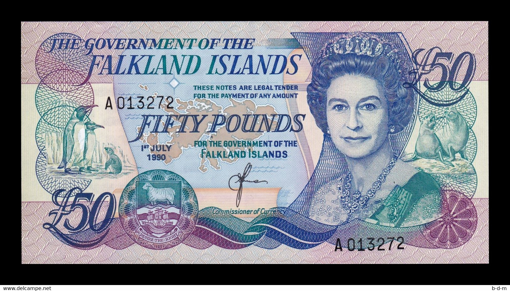 Islas Malvinas Falkland 50 Pounds Elizabeth II 1990 Pick 16 SC UNC - Falkland