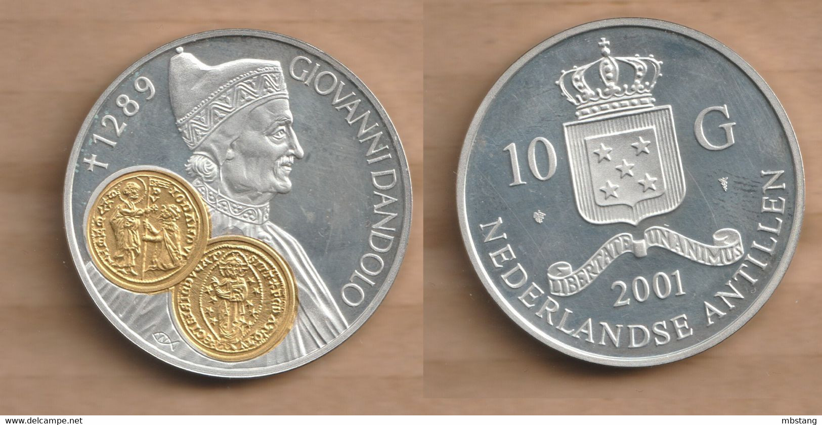 ANTILLAS HOLANDESAS 10 Gulden - Beatrix (Dandolo Ducato D'oro) 2001 Silver (.925) • 31.1035 G • ⌀ 40 Mm KM# 53 - Niederländische Antillen