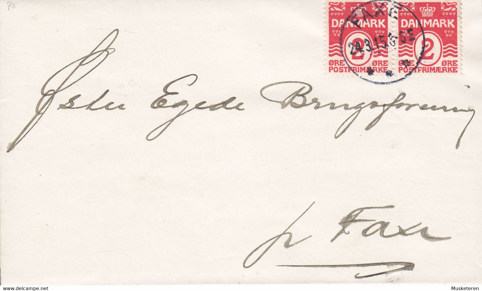 Denmark Brotype FAXE 1915 Cover Brief ØSTER EGEDE Brugsforening Pr. FAXE Wellenlinien ERROR Variety 'Lion Colour Spot' - Errors, Freaks & Oddities (EFO)