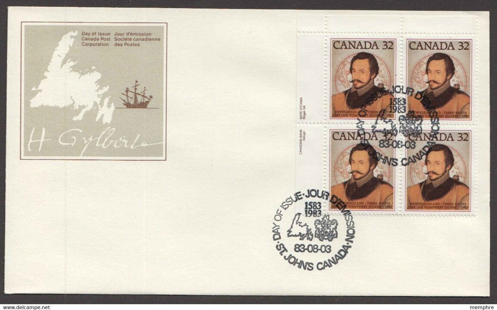 1983   Sir Humphrey Gilbert, Map Of Newfoundland  Sc 995  UL Plate Block - 1981-1990