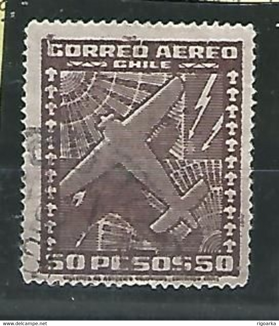 1953.- CHILE. CORREO AÉREO .-50 PESOS . USADO. COLOR MARRÓN OSCURO - Chile