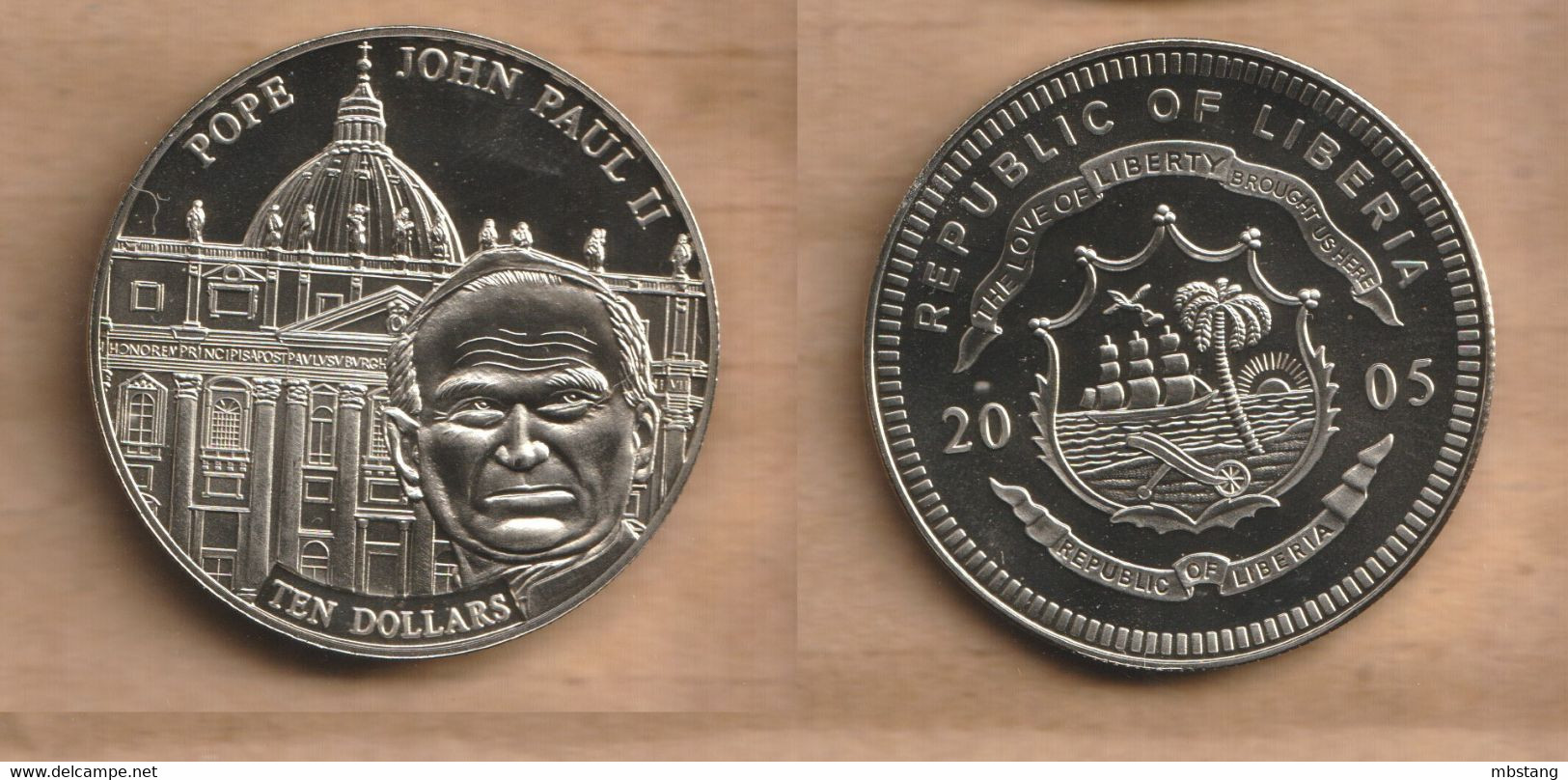 LIBERIA  10 Dollars (Pope John Paul II) 2005 Nickel  • 14.6 G • ⌀ 33 Mm - Liberia