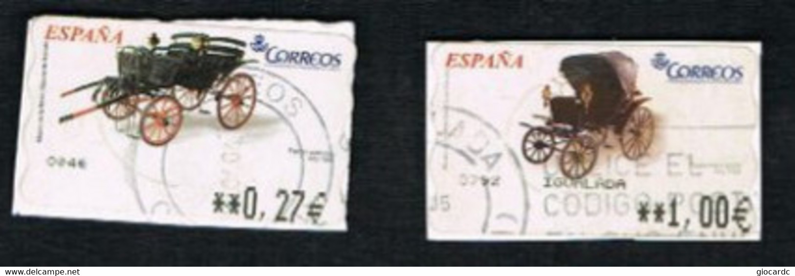 SPAGNA (SPAIN)  -  MI AT130.139  -  2003  ATM: ANCIENT CHARIOTS  (COMPLET SET OF 2)   - USED - Used Stamps