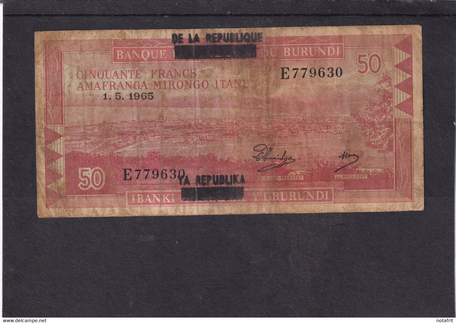 Burundi 50 Fr 1965  Overprint  Republique  Sur  Royaume - Andere - Afrika