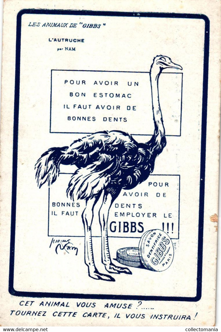 3 C P.  Savon Dentifrice  Les Animaux De Gibbs L'Eléphant L'Autruche Le Singe Illustr. Jacques Nam Benjamin Rabier - Other & Unclassified