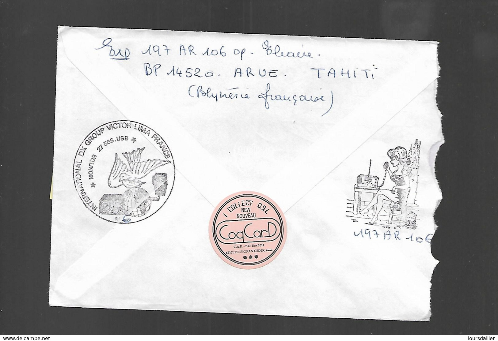 Enveloppe INTERNATIONAL DX CLUB ALFA ROMEO  19 02 1992 POLYNESIE FRANCAISE ILE DE TAHITI Jolies Cachets Au Dos   25 - Storia Postale