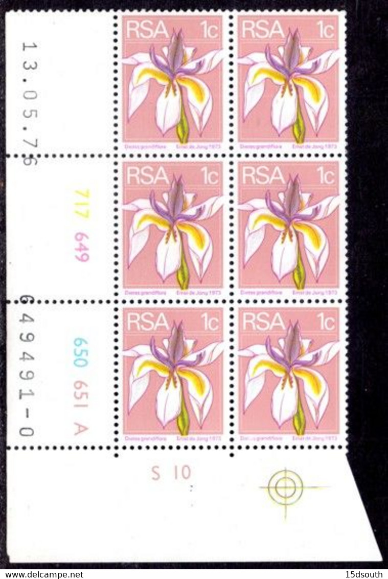 South Africa - 1976 2nd Definitive 1c Control Block (1976.05.13) Pane A (**) # SG 348 - Blocks & Sheetlets
