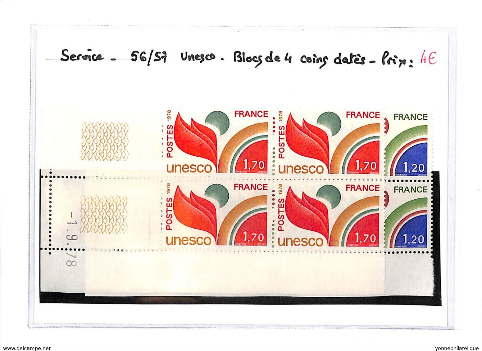 SERVICE -  Unesco - N°56/57 Xx  - Bloc De 4 Coins Datés -( Voir Scan) - Otros & Sin Clasificación