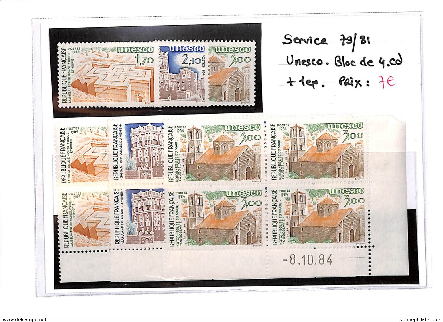 SERVICE -  Unesco - N°79/81 Bloc De 4 Cd + 1 Série Xx  -( Voir Scan) - Sonstige & Ohne Zuordnung
