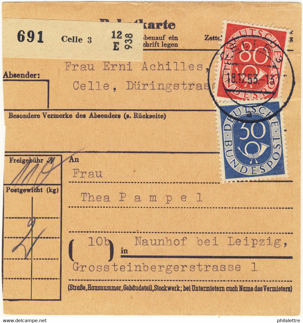 ALLEMAGNE / DEUTSCHLAND - 1953 Posthorn 30pf & 80pf Mi.132 & Mi.137 Auf Paketkarte - Lettres & Documents