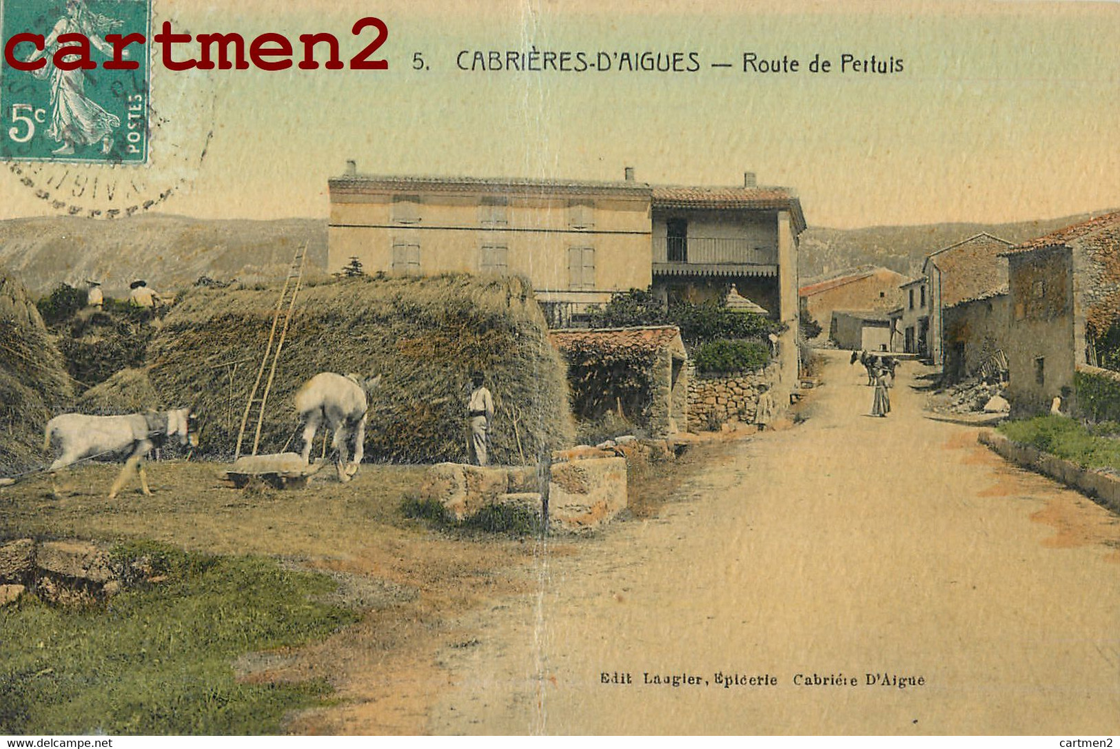 CABRIERES-D'AIGUES ROUTE DE PERTUIS ANIMEE FERME FENAISON AGRICULTURE CARTE TOILEE 84 VAUCLUSE - Cabrieres D'Aigues