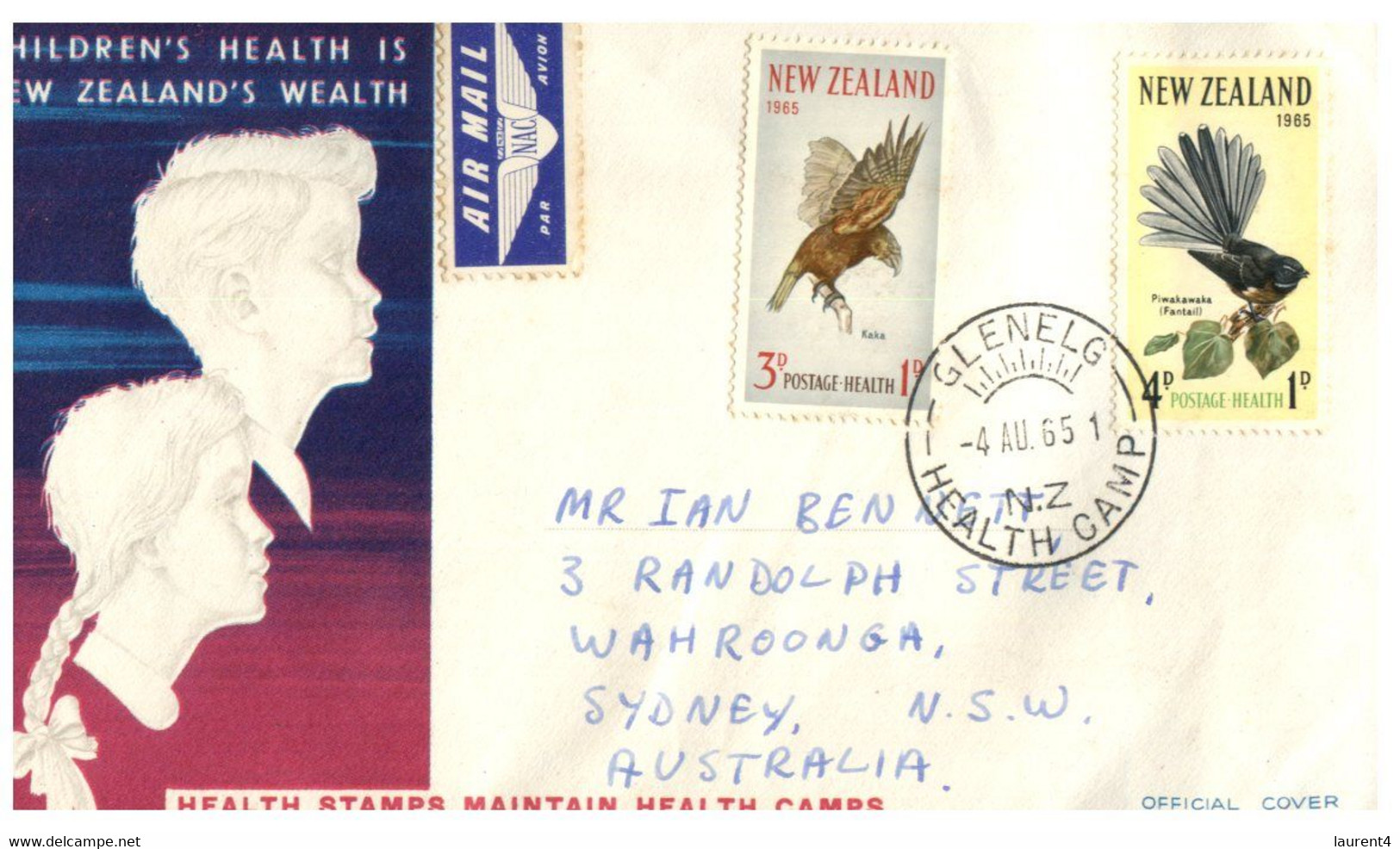 (OO 4) New Zealand Cover Posted To Australia - Birds - Children's Health - 1965 - Brieven En Documenten