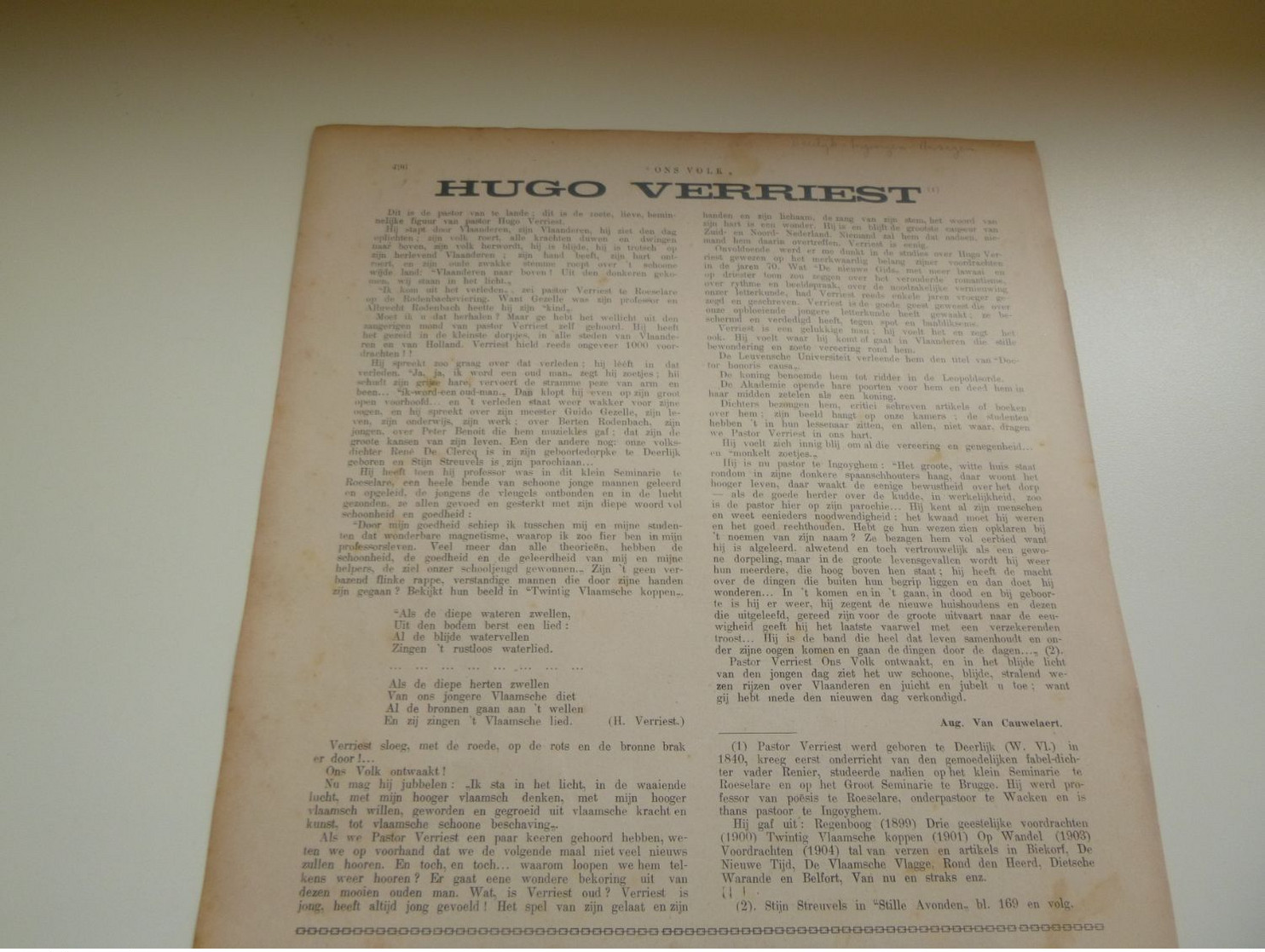 Origineel Knipsel ( 3890 ) Uit Tijdschrift " Ons Volk "  1912 :  Hugo Verriest  Deerlijk  Ingooigem  Anzegem - Non Classés