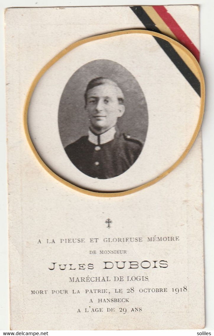ARMEE BELGE - Jules Dubois - Maréchal De Logis, Mort Pour La Patrie - Guerre 1914 - 1918 - Overlijden
