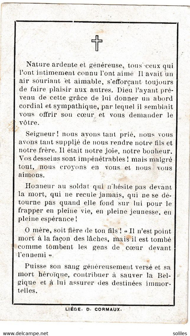 ARMEE BELGE - Jules Dubois - Maréchal De Logis, Mort Pour La Patrie - Guerre 1914 - 1918 - Overlijden