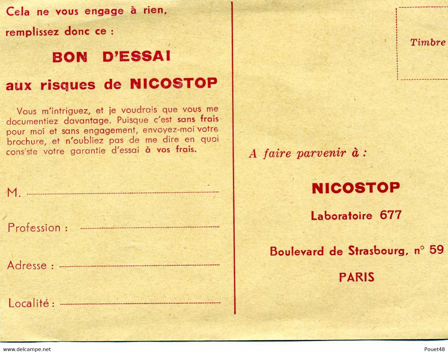 NICOSTOP, Carte Publicitaire Contre Le Tabac - Dokumente