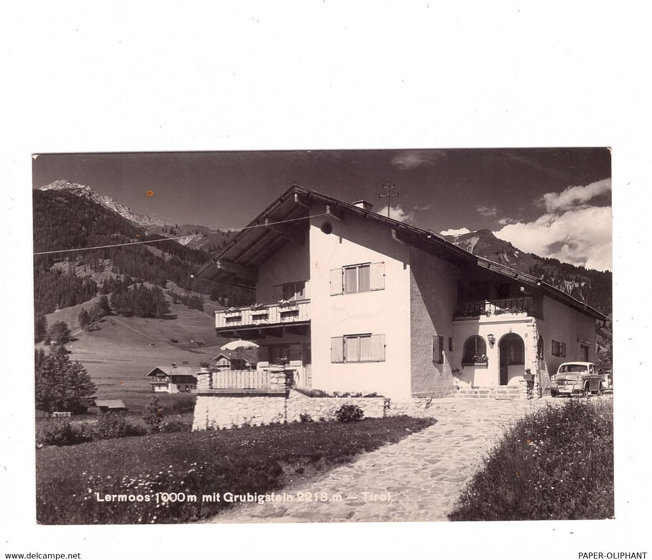 A 6631 LERMOOS, Haus Sonnenhügel, FIAT 1100, Bahnpost Reutte - Innsbruck 330, 1961 - Lermoos