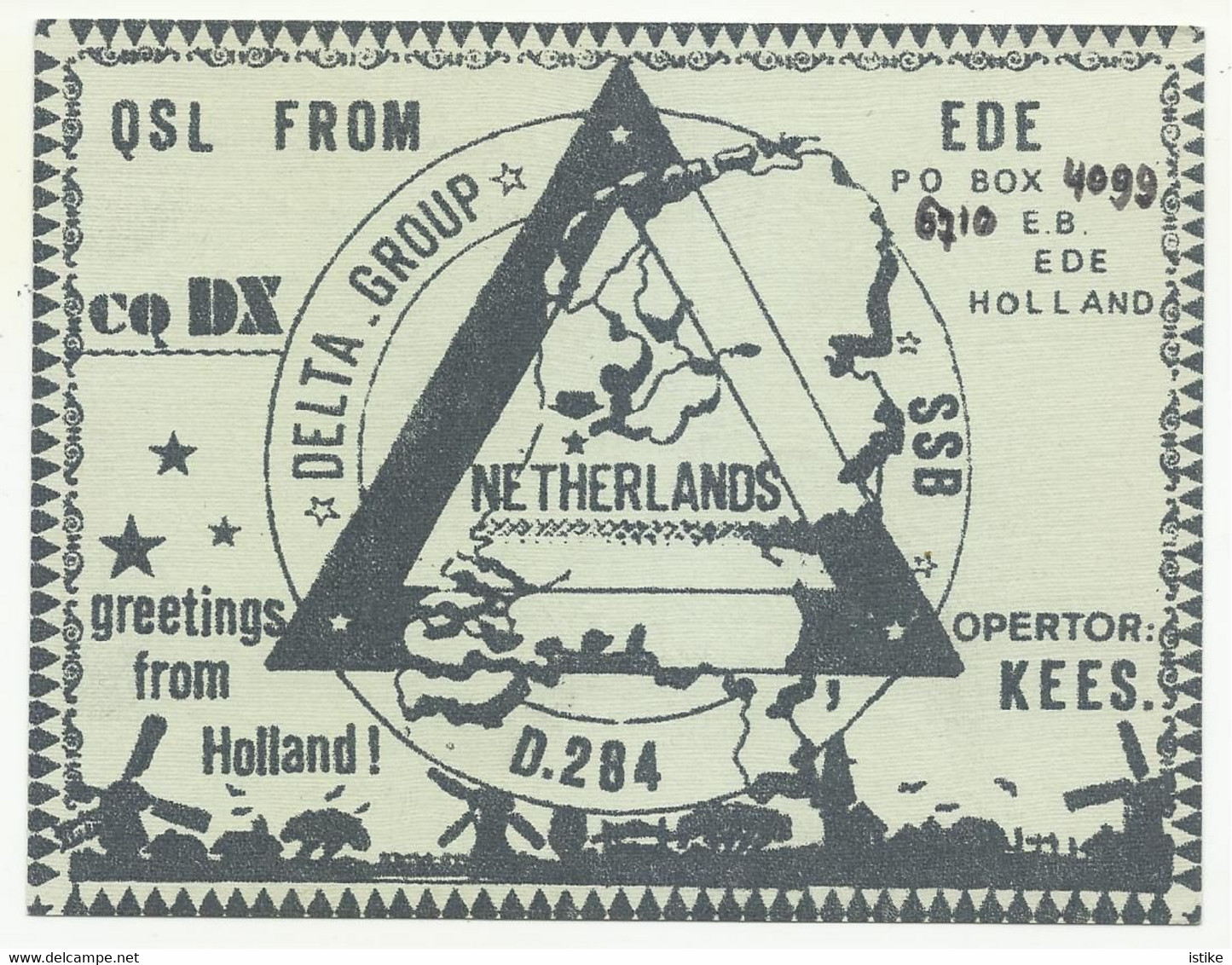 QSL, Netherlands, Map Of The Country, Home Made Card(?), 1985. - Radio Amateur