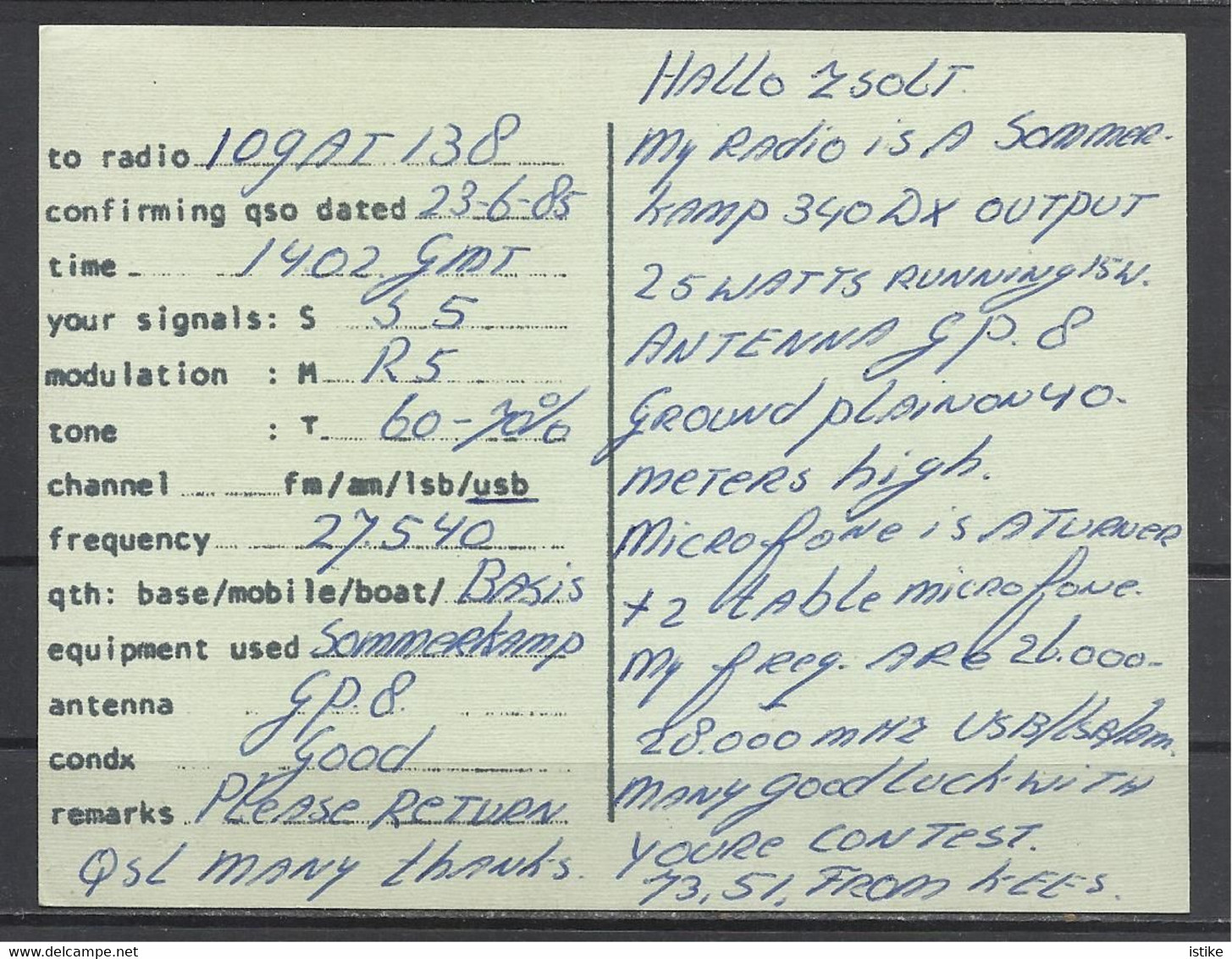 QSL, Netherlands, Map Of The Country, Home Made Card(?), 1985. - Radio Amateur