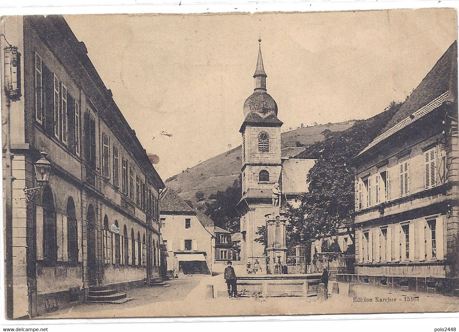 CPA - Sainte Croix Aux Mines - Eglise , Ecole Et Fontaine - Sainte-Croix-aux-Mines