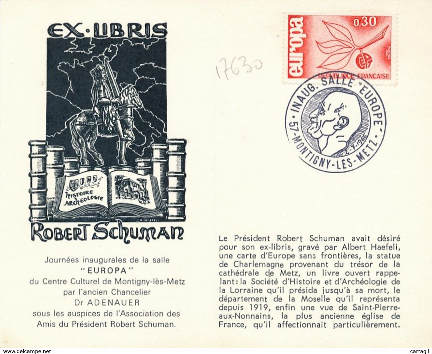 CPM Maxi Philatélique -17630 -57-Montigny Les Metz " Inauguration Salle Europe" 1966 (Ex Libris Schuman) -Envoi Gratuit - Metz Campagne