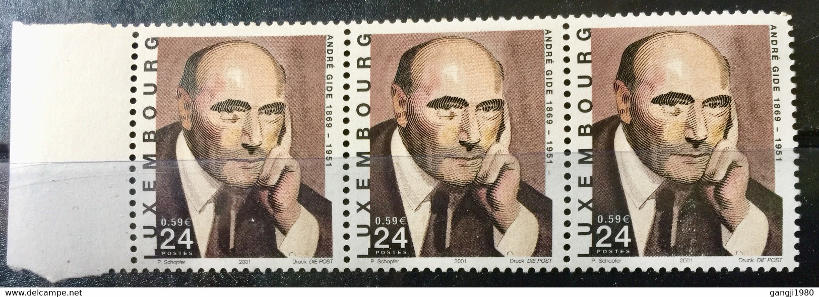 LUXEMBOURG 2001 MNH STAMP ON ERROR ANDRE GIDE BACK SIDE PRINT ERROR - Abarten & Kuriositäten