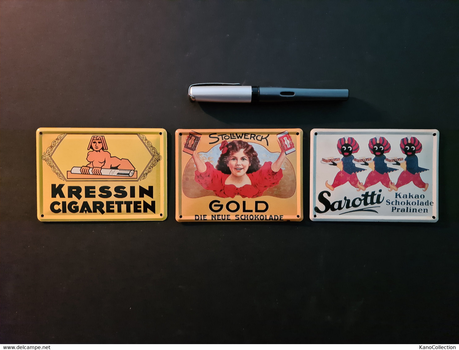 3 Mini-Blechreklameschilder Sarotti, Kressin Und Stollwerk (neu) - Tin Signs (vanaf 1961)