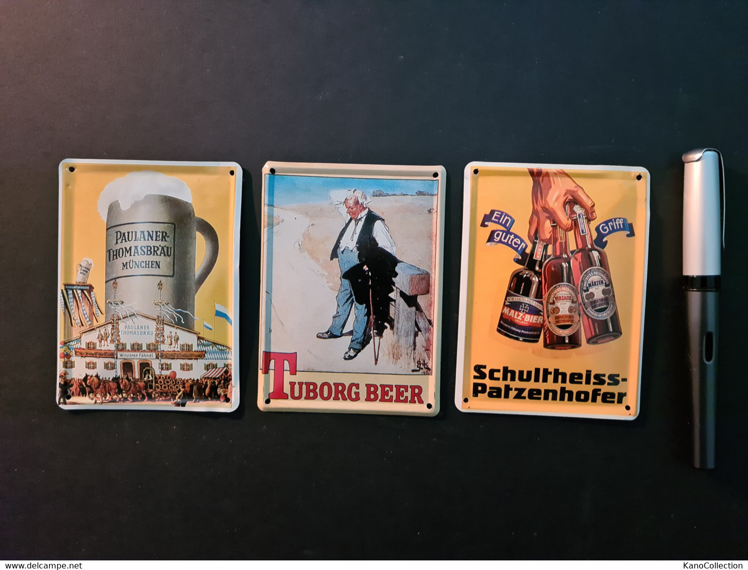 3 Mini-Blechreklameschilder Schultheiss-Patzenhofer, Tuborg Und Paulaner (neu) - Blechschilder (ab 1960)