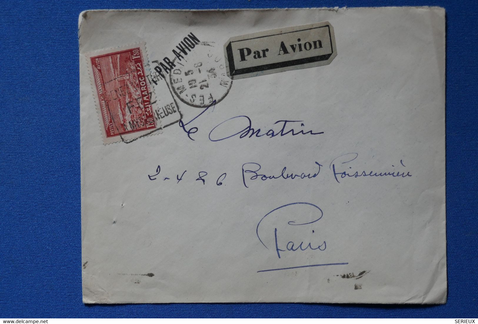 Q26 MAROC  BELLE LETTRE 1934 PAR AVION FES  POUR PARIS  + AFFRANCH. INTERESSANT - Lettres & Documents