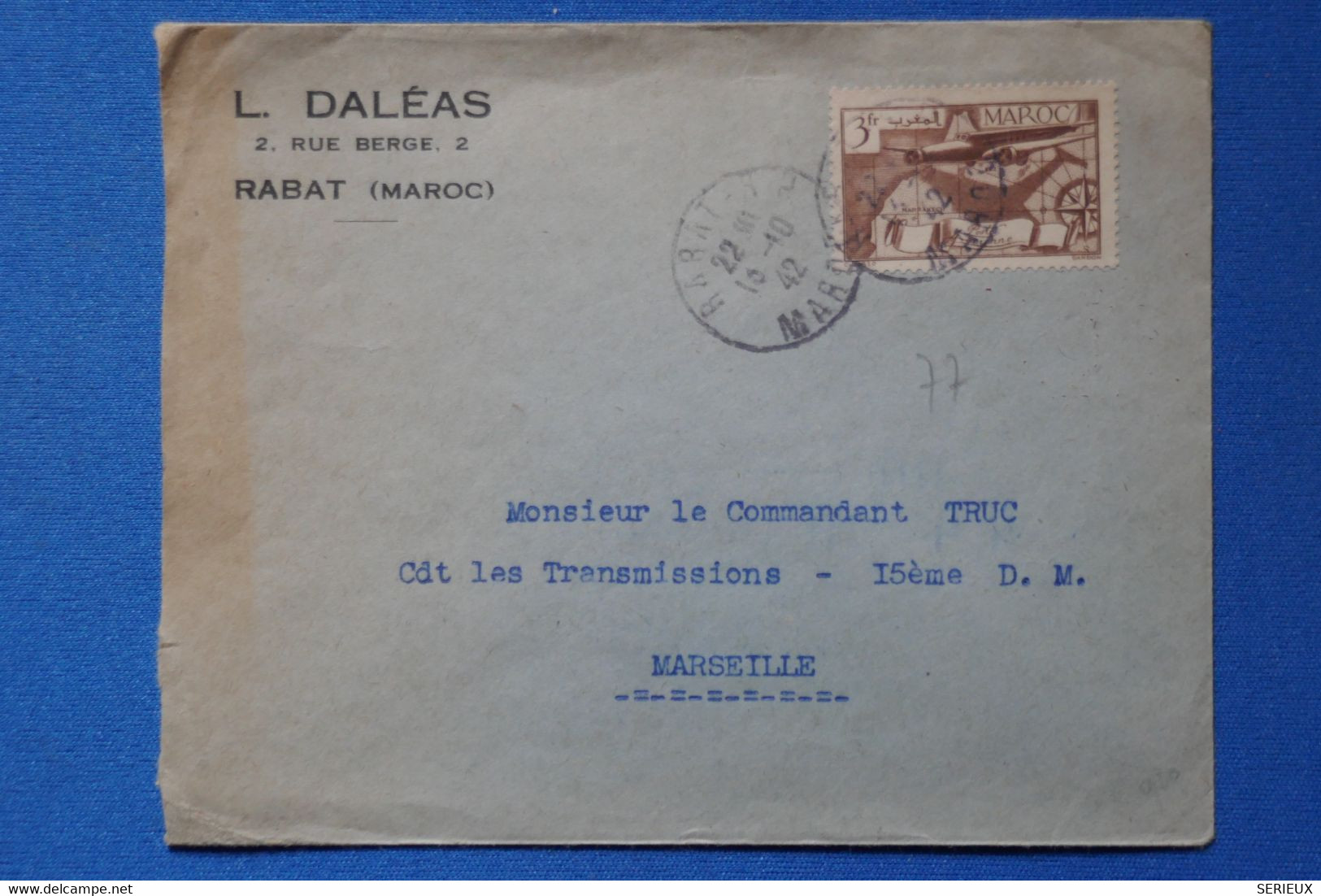 Q26 MAROC BELLE LETTRE 1942 RABAT POUR MARSEILLE + AFFRANCH. INTERESSANT - Briefe U. Dokumente