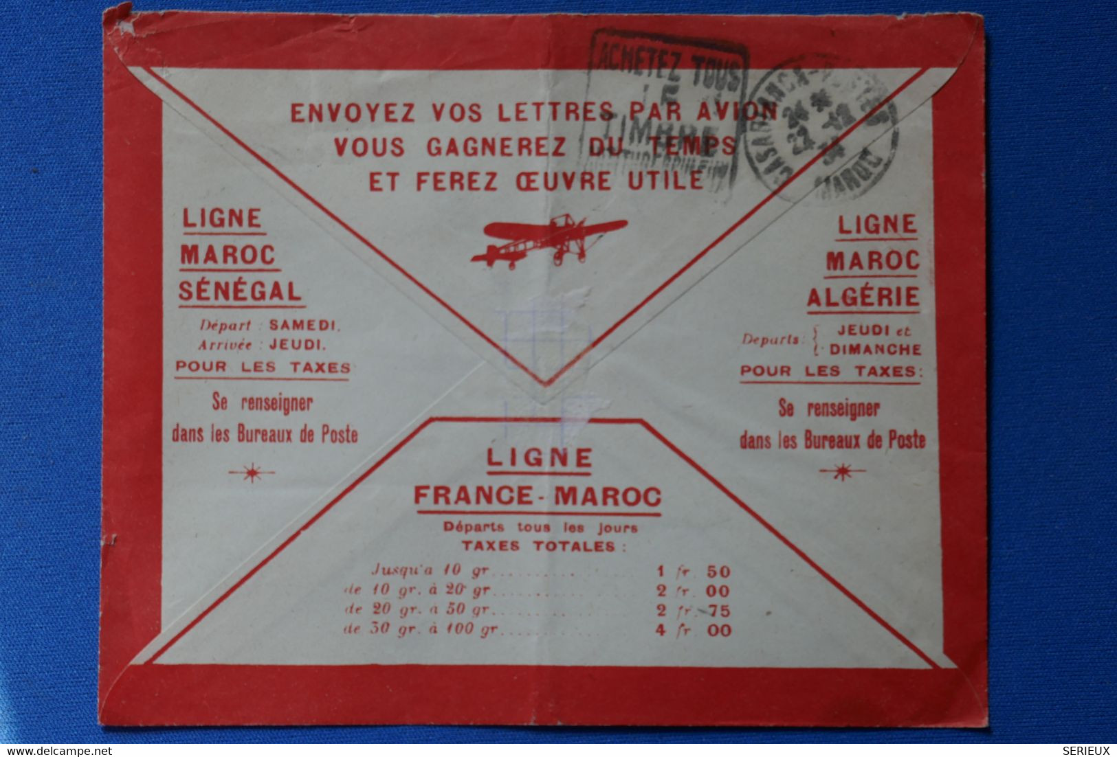 Q26 MAROC  BELLE LETTRE 1934 PAR AVION  MARRAKECH  POUR PARIS  + AFFRANCH. INTERESSANT - Storia Postale