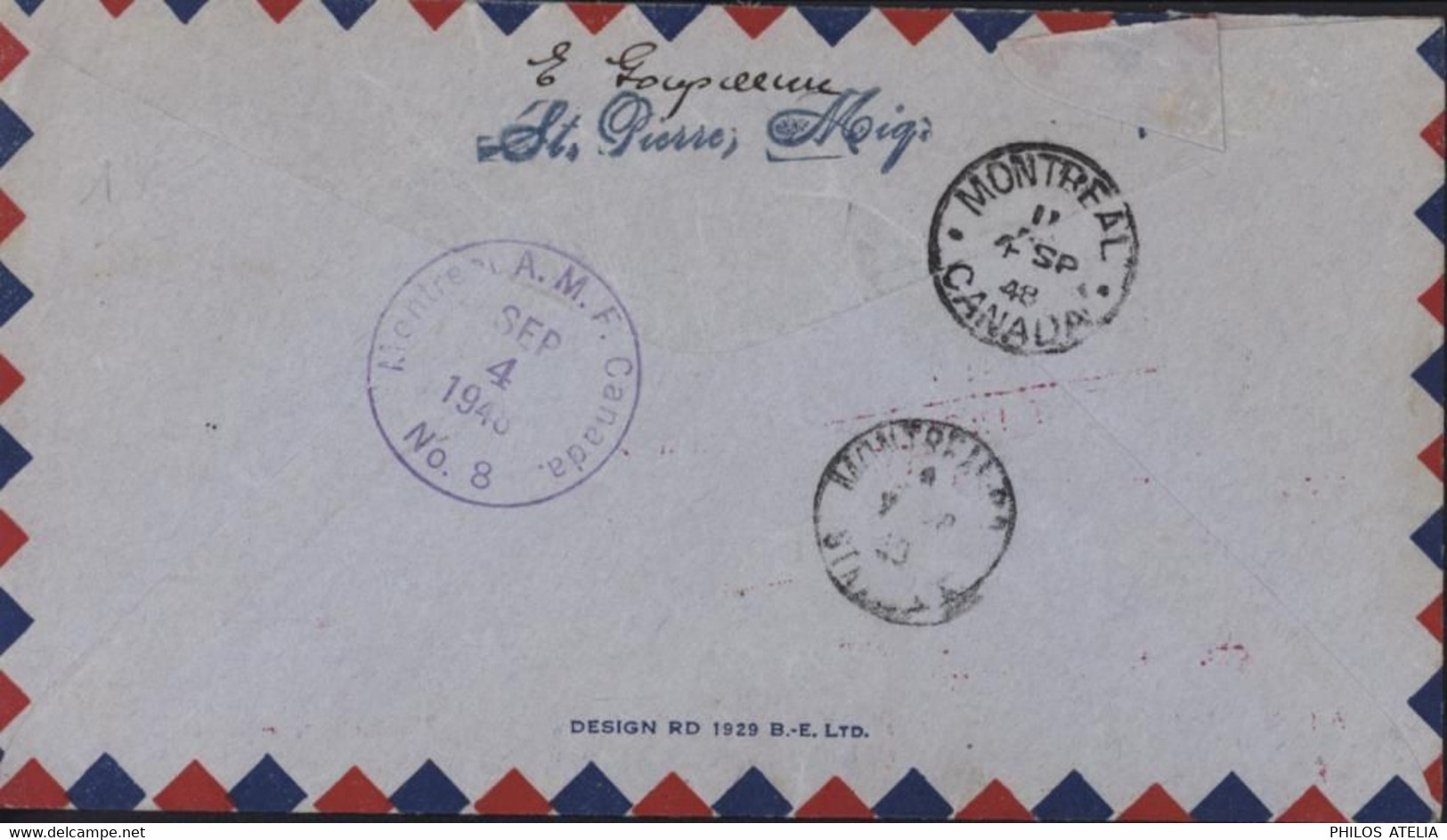 Cachet 1ère Liaison Postale Aérienne 31 AOUT 1948 USA St Pierre Et Miquelon Canada France YT Ae N°4 X2 + 10 Recommandé - Storia Postale