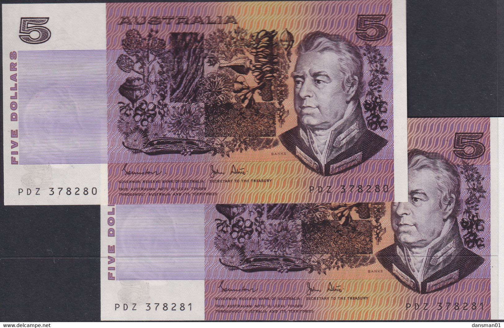 AUSTRALIA 1983 $5 Banknote Johnstone/Stone Uncirculated Pair - 1974-94 Australia Reserve Bank