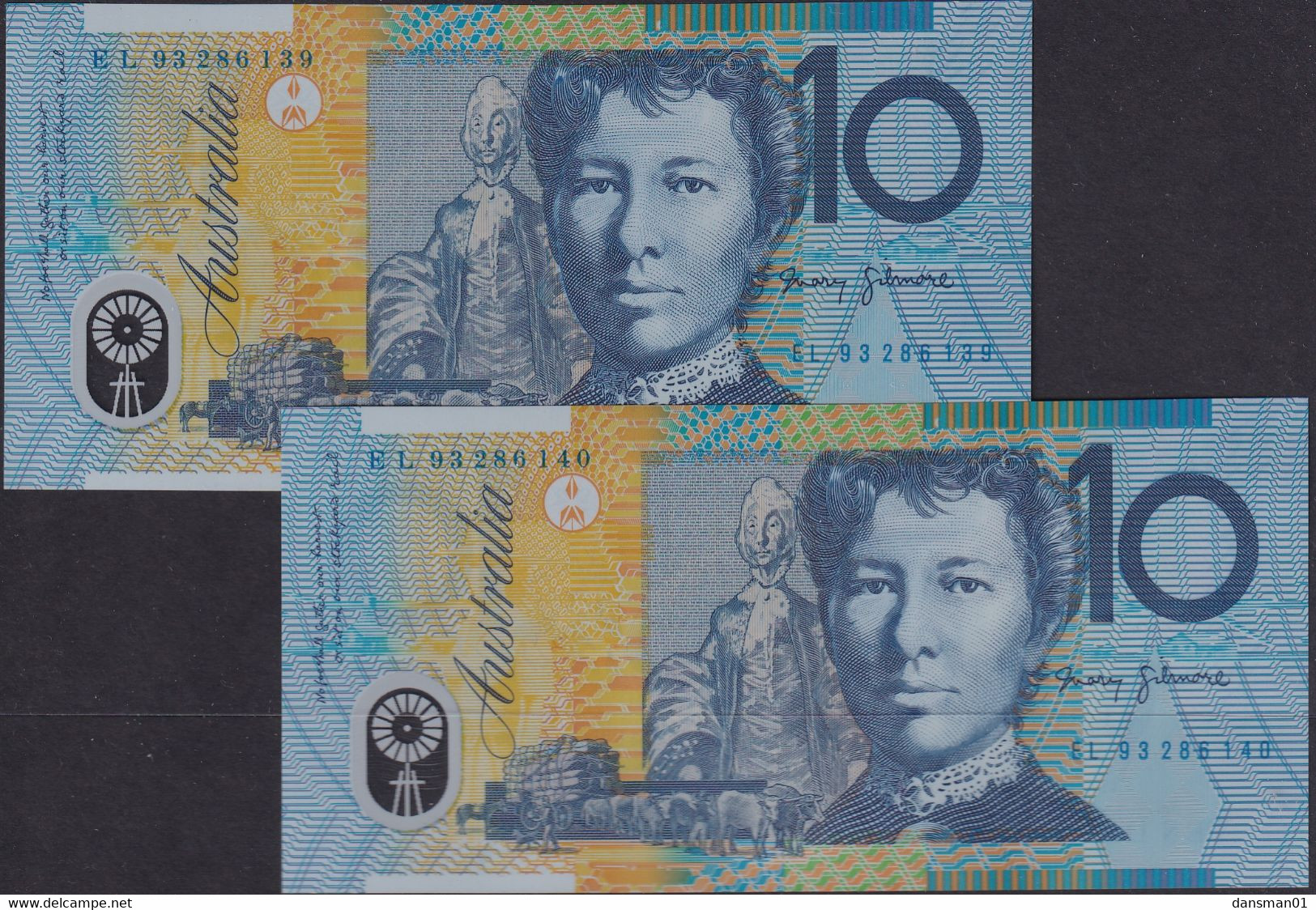 AUSTRALIA 1993 $10 Banknote Fraser/Evans Uncirculated Pair - 1992-2001 (kunststoffgeldscheine)