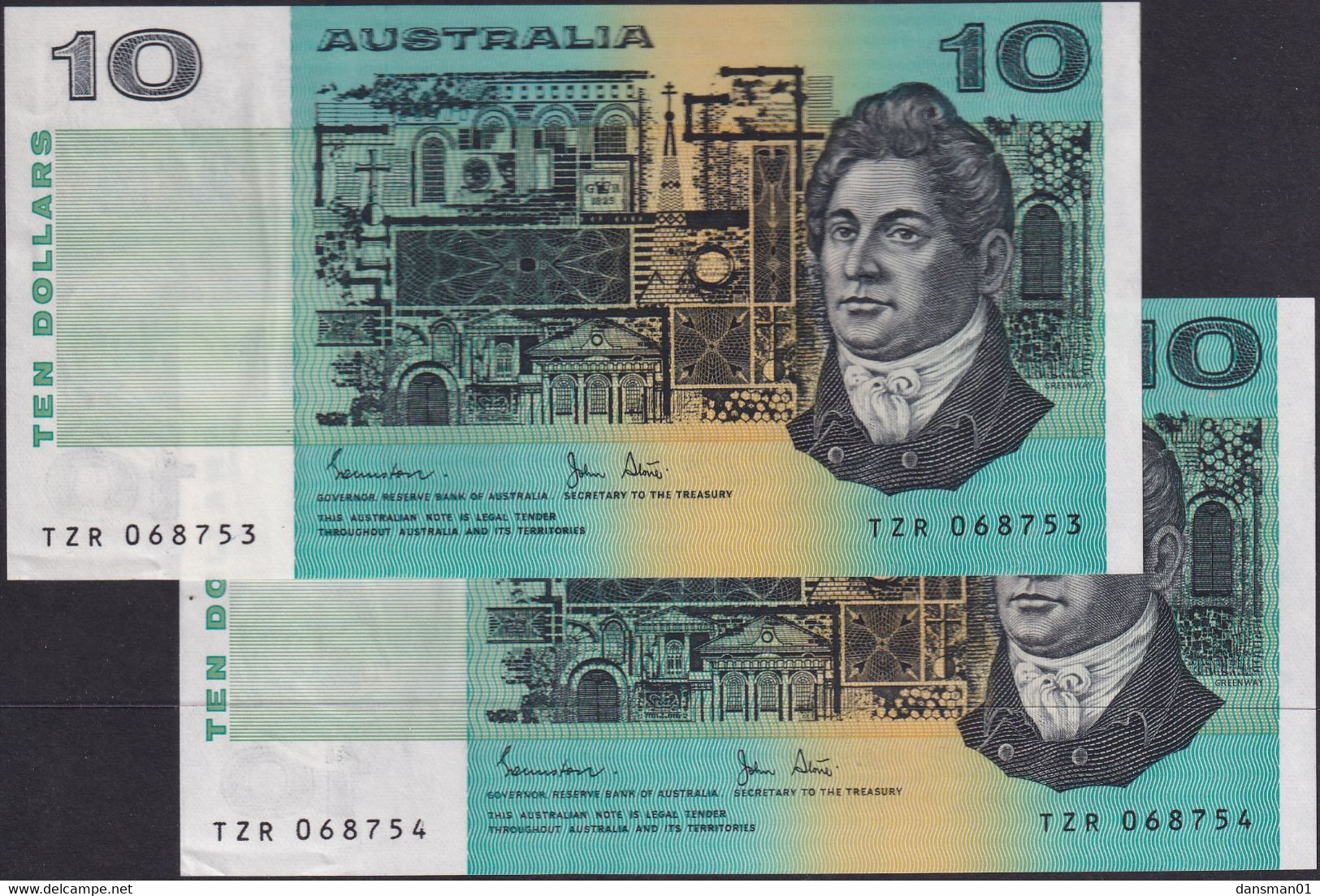 AUSTRALIA 1983 $10 Banknote Johnstone/Stone Almost Uncirculated Pair - 1974-94 Australia Reserve Bank (paper Notes)