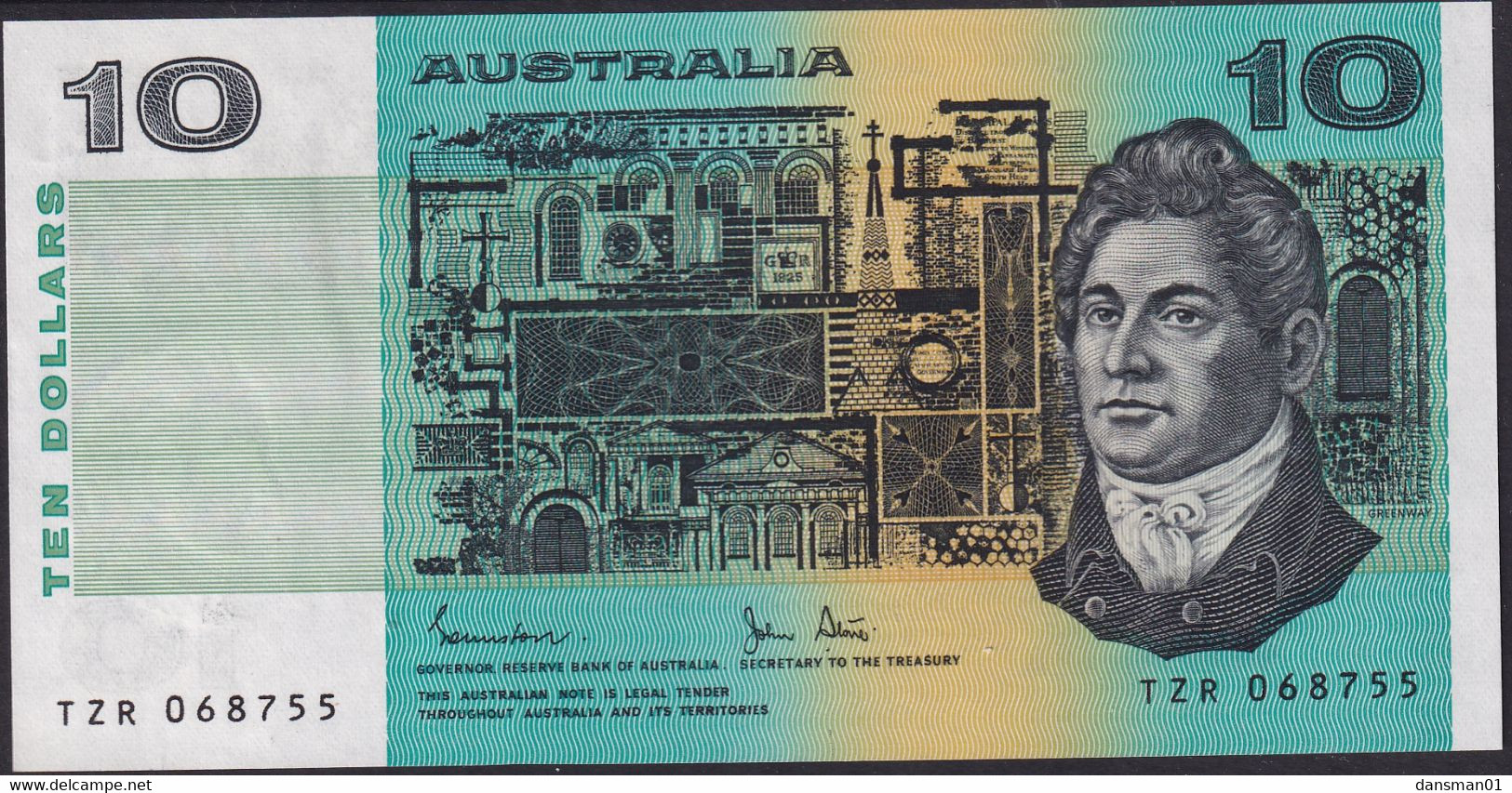 AUSTRALIA 1983 $10 Banknote Johnstone/Stone Almost Uncirculated TZR068755 - 1974-94 Australia Reserve Bank (Banknoten Aus Papier)