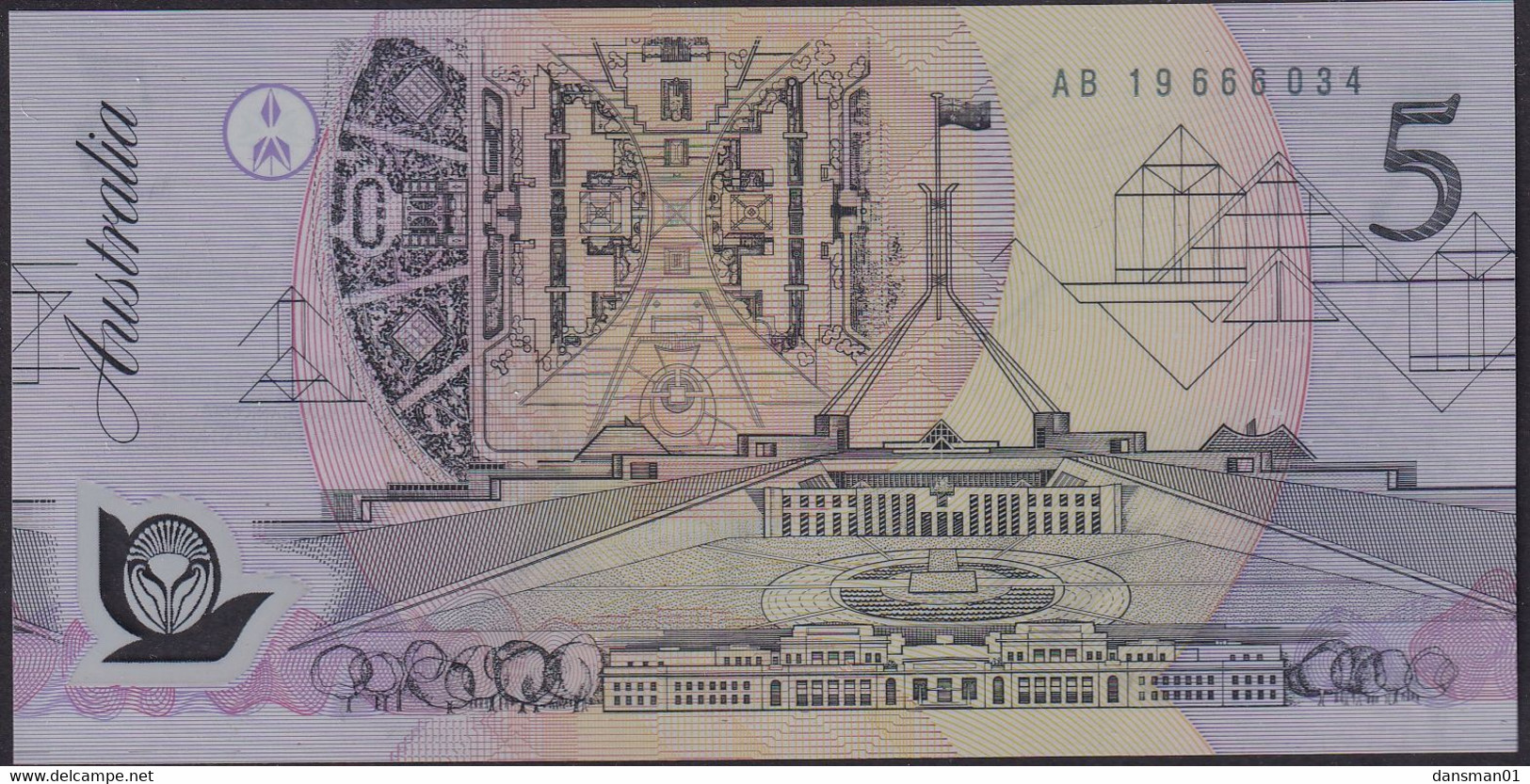 AUSTRALIA 1992 $5 Banknote Fraser/Cole Uncirculated AB 19666034 Last Prefix - 1992-2001 (polymeerbiljetten)