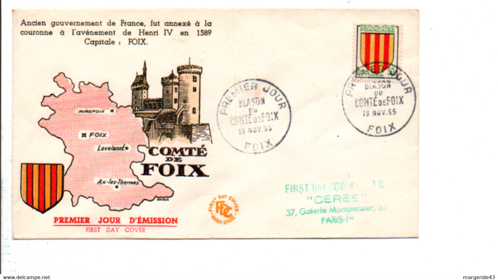 FDC 1955 BLASON COMTE DE FOIX - 1950-1959