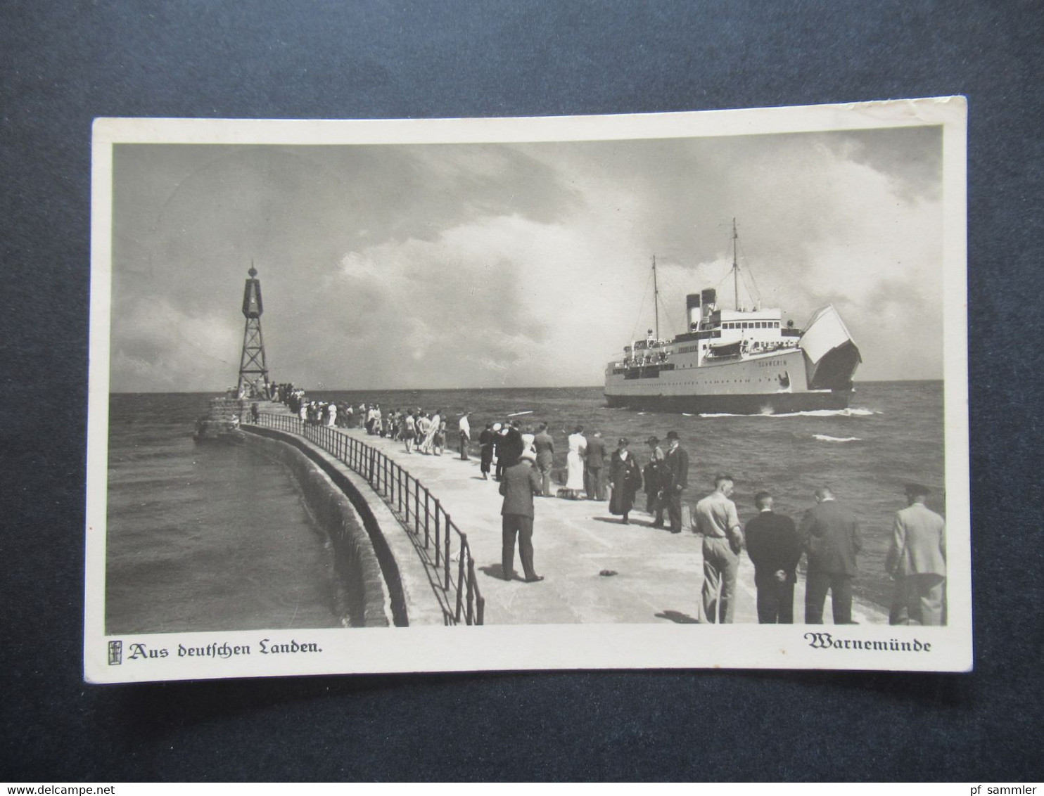 3.Reich 1938 Echtfoto AK Aus Deutschen Landen Warnemünde Hafeneinfahrt Mit Der Fähre SST Ostseebad Müritz Nach Salzburg - Traghetti