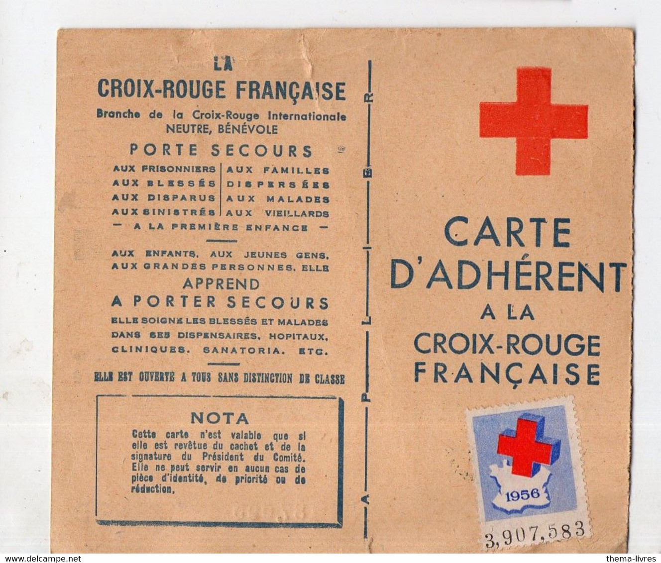 Croix-rouge :  Carte D'adhérent 1956  (PPP28429) - Red Cross