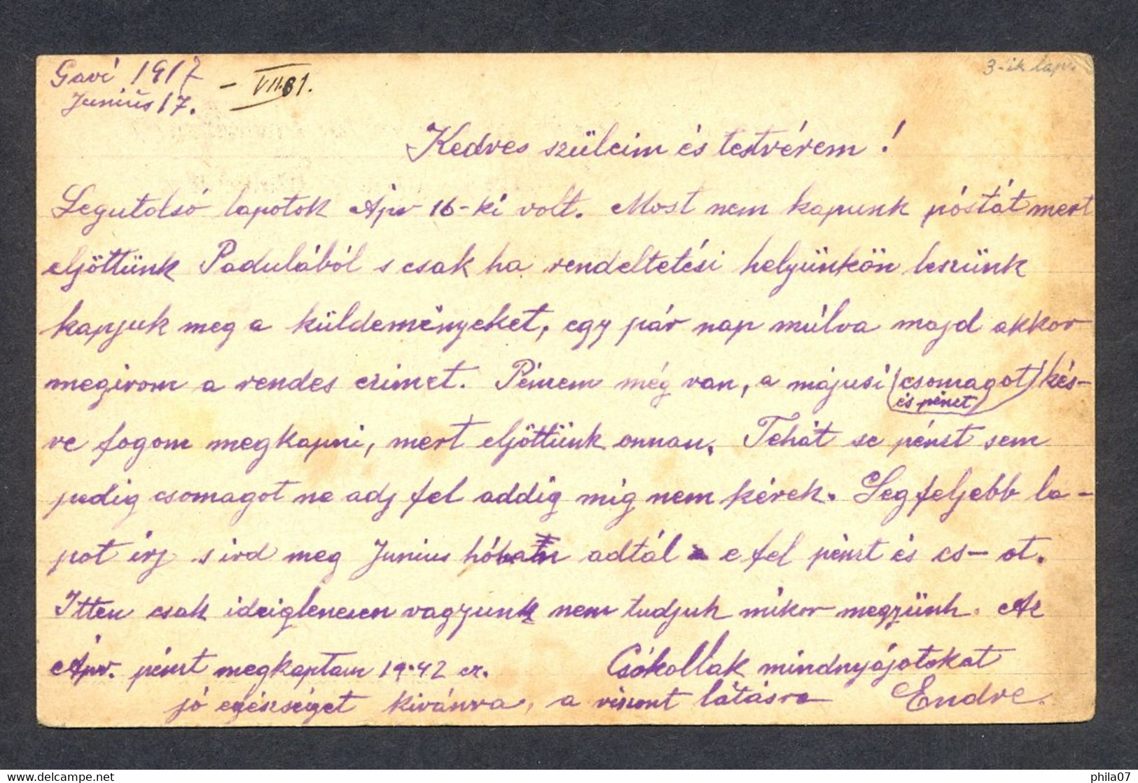Austria, Italy WWI - Stationery For Prisoner Mail, Sent From Italian Captivity Via Wien To Budapest 17.06. 1917. Censore - Briefe U. Dokumente