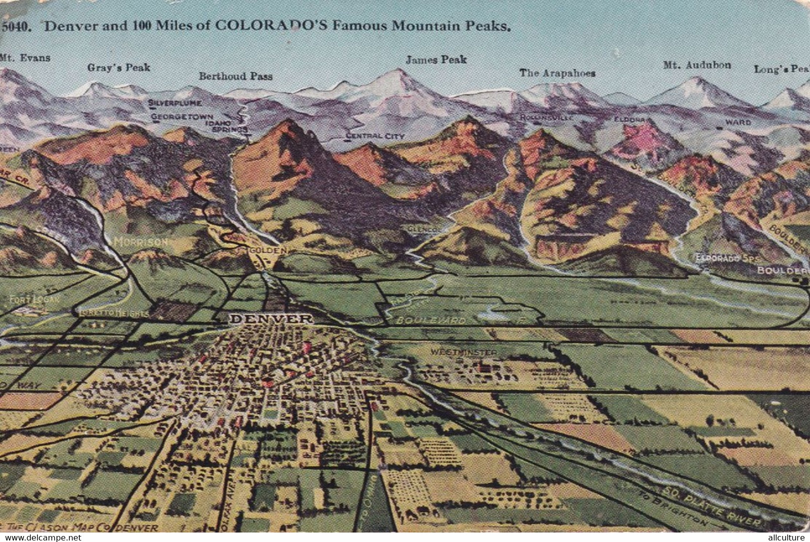 A4262- Denver And 100 Miles Of Colorado's Famous Mountain Peaks, Rocky Mountain,United States Of America Unused Postcard - Denver