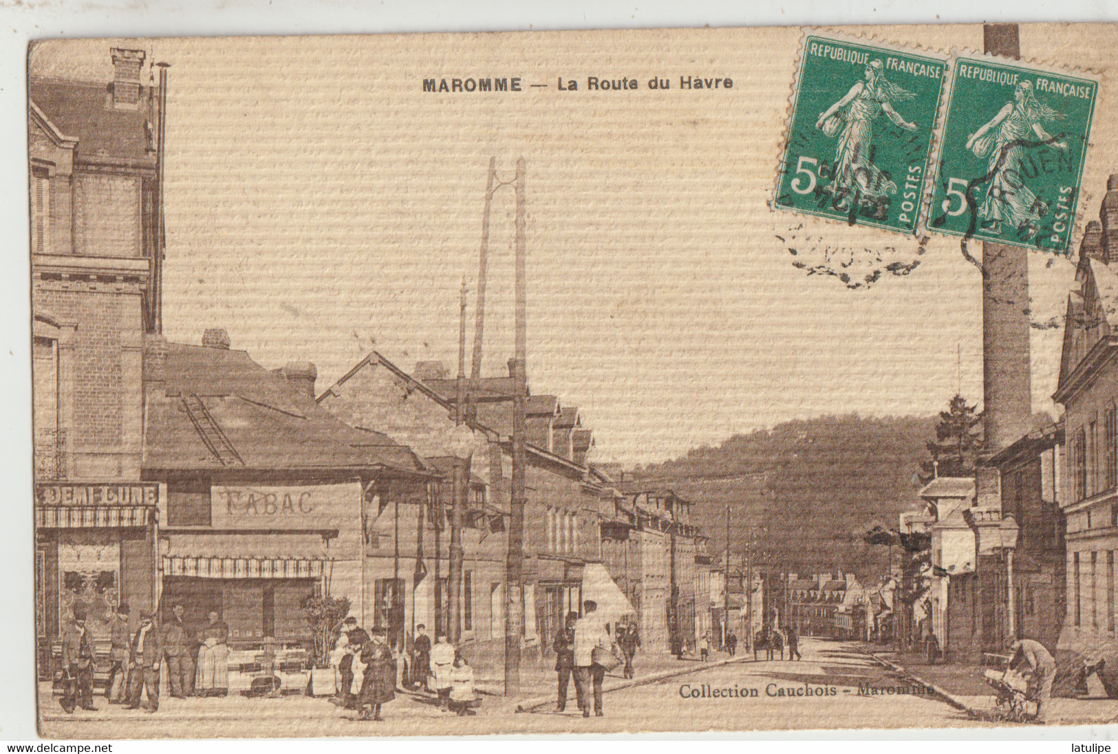 Maromme  76  Carte Toilée-La Route Du Havre-Epicerie -Café-Tabac  Et Rue Tres Tres Animée - Maromme