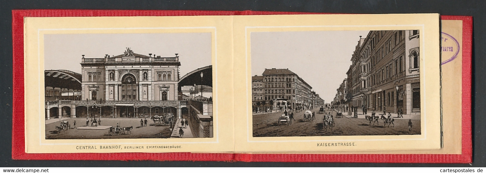 Leporello-Album Magdeburg, Lithographien Von Kaiserstrasse, Central Bahnhof, Realschule, Wilhelmsstrasse, Etc - Lithographien