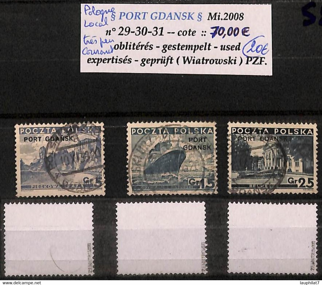 [821442]TB//O/Used-c:70e-Pologne Local- Port GDANSK - N° 29-30-31(Mi), Très Peu Courant, Signé Wiatrowski - Used Stamps